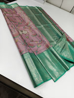 Load image into Gallery viewer, Classic Pastel Mauve &amp; Sea Green 2gm Zari Digital Print Bridal Elegance Kanchipuram Handloom Silk Saree SS25301

