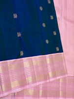Load image into Gallery viewer, Classic Peacock Blue &amp; Baby Pink 2gm Zari Elegance Kanchipuram Handloom Silk Saree SS28274
