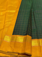 Load image into Gallery viewer, Pine Green &amp; Mustard 2gm Zari Elegance Kanchipuram Handloom Silk Saree SS25305

