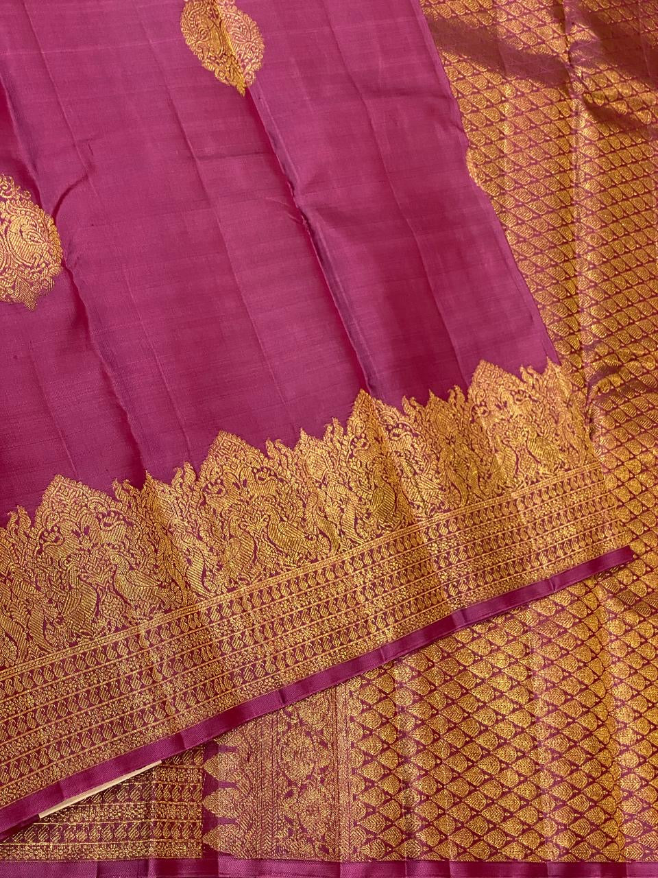 Classic Onion Pink 2gm Zari Bridal Elegance Kanchipuram Handloom Silk Saree SS24518