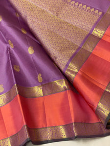 Classic Lavender & Apricot Orange 2gm Elegance Kanchipuram Handloom Silk Saree SS20542