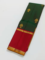 Load image into Gallery viewer, Classic Bottle Green &amp; Reddish Maroon Chocolate 3gm Zari Elegance Kanchipuram Handloom Silk Saree SS27561
