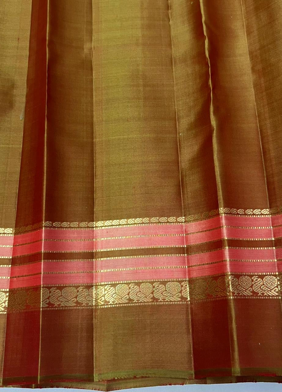 Classic Rose Pink & Mustard 2gm Zari Elegance Kanchipuram Handloom Silk Saree SS24771