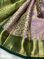Load image into Gallery viewer, Classic Lavender &amp; Bottle Green 2gm Zari Bridal Elegance Kanchipuram Handloom Silk Saree SS25360
