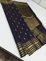 Load image into Gallery viewer, Classic Navy Blue 2gm Zari Kanchipuram Handloom Silk Saree SS25638
