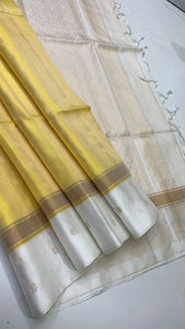 Classic Sunny Yellow & Pearl White Elegance Handloom Soft Silk Saree SS23266