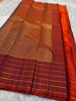 Load image into Gallery viewer, Classic Navy Blue &amp; Brick Orange Kanchipuram Handloom Silk Saree SS25904
