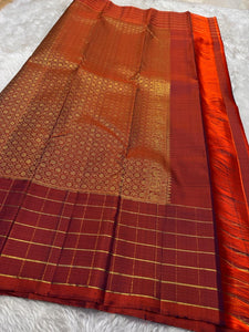 Classic Navy Blue & Brick Orange Kanchipuram Handloom Silk Saree SS25904