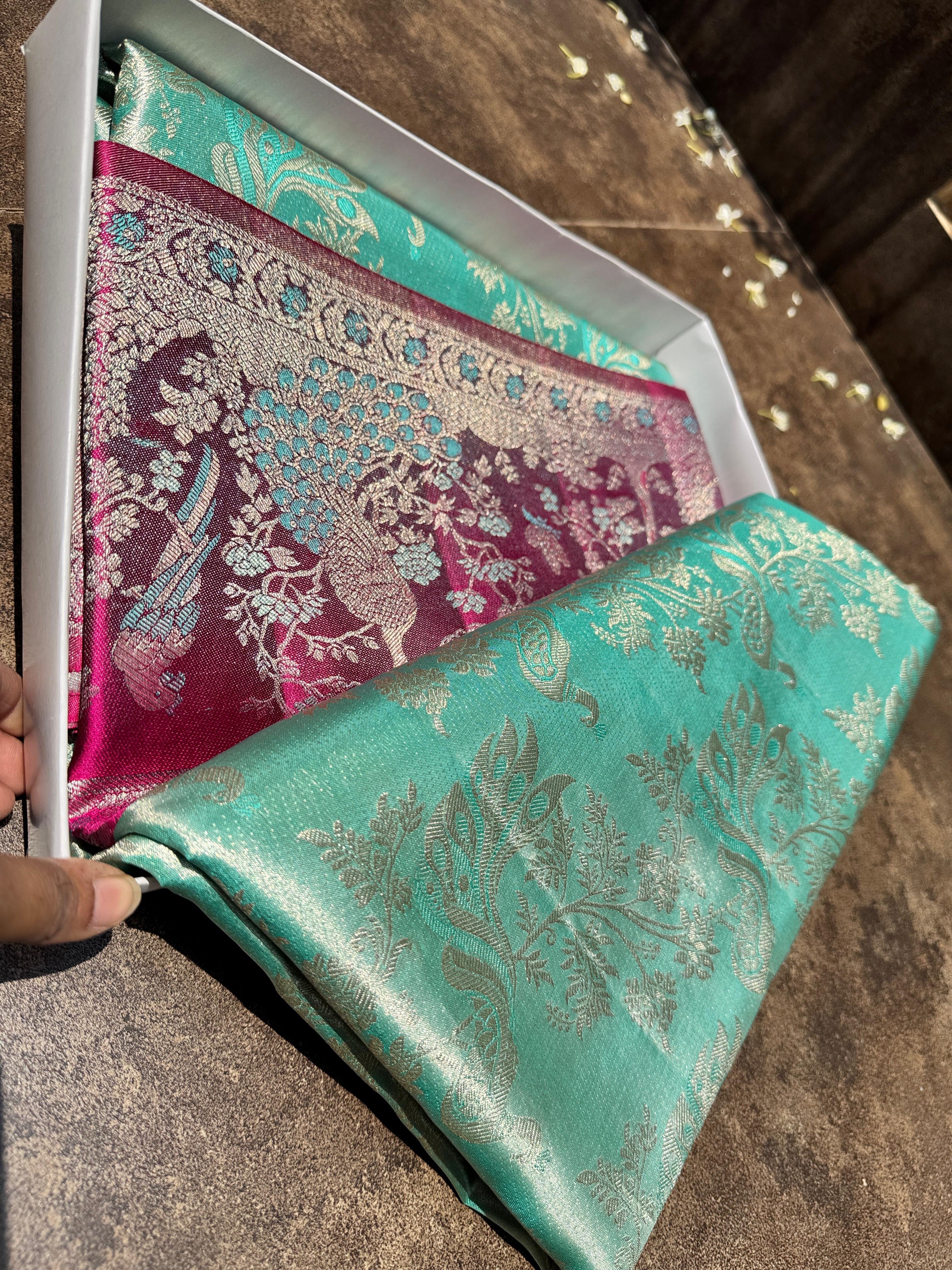Classic Aqua & Deep Pink Meenakari Bricade Bridal Elegance Kanchipuram Handloom Silk Saree SS25333
