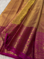Load image into Gallery viewer, Classic Antique Golden Mustard &amp; Deep Pink 3gm Zari Elegance Kanchipuram Handloom Silk Saree SS25190

