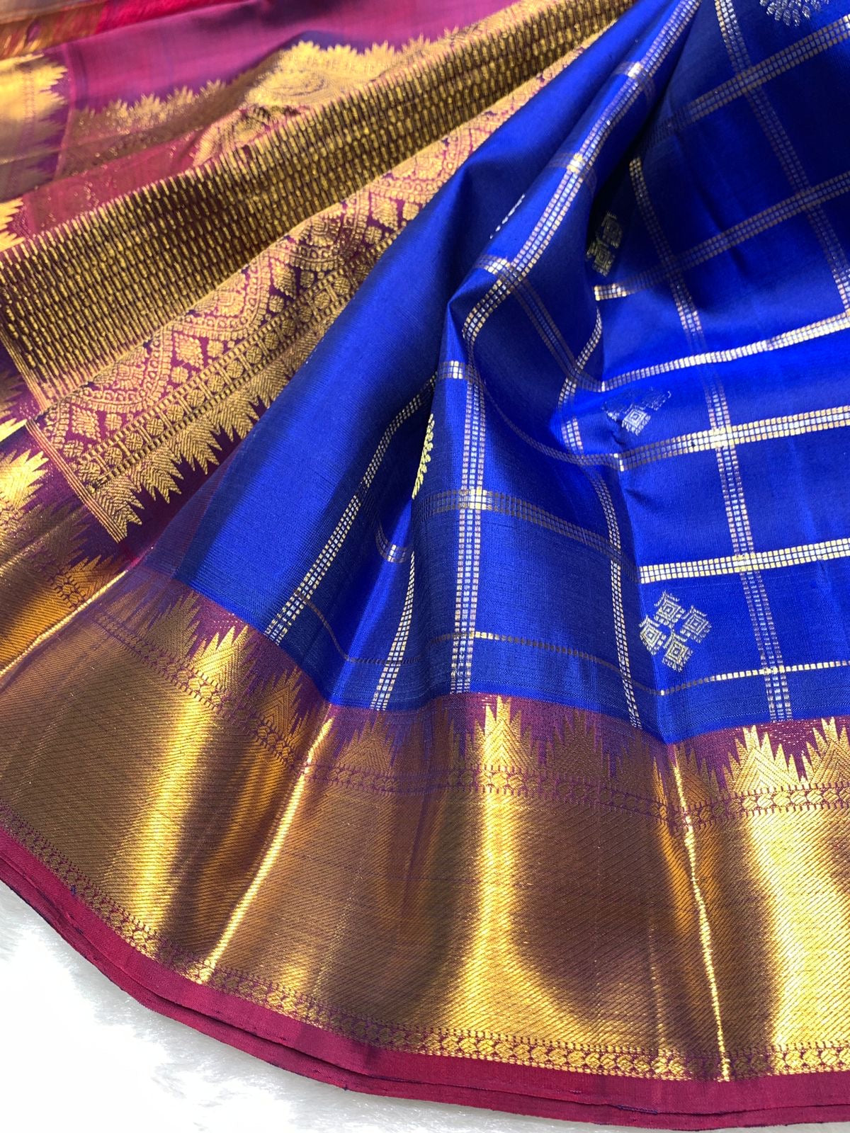 Classic Robin Blue & Purple 2gm Zari Elegance Kanchipuram Handloom Silk Saree SS25364