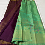 Load image into Gallery viewer, Classic Sea Green &amp; Plum 2gm Zari Elegance Kanchipuram Handloom Silk Saree SS28206
