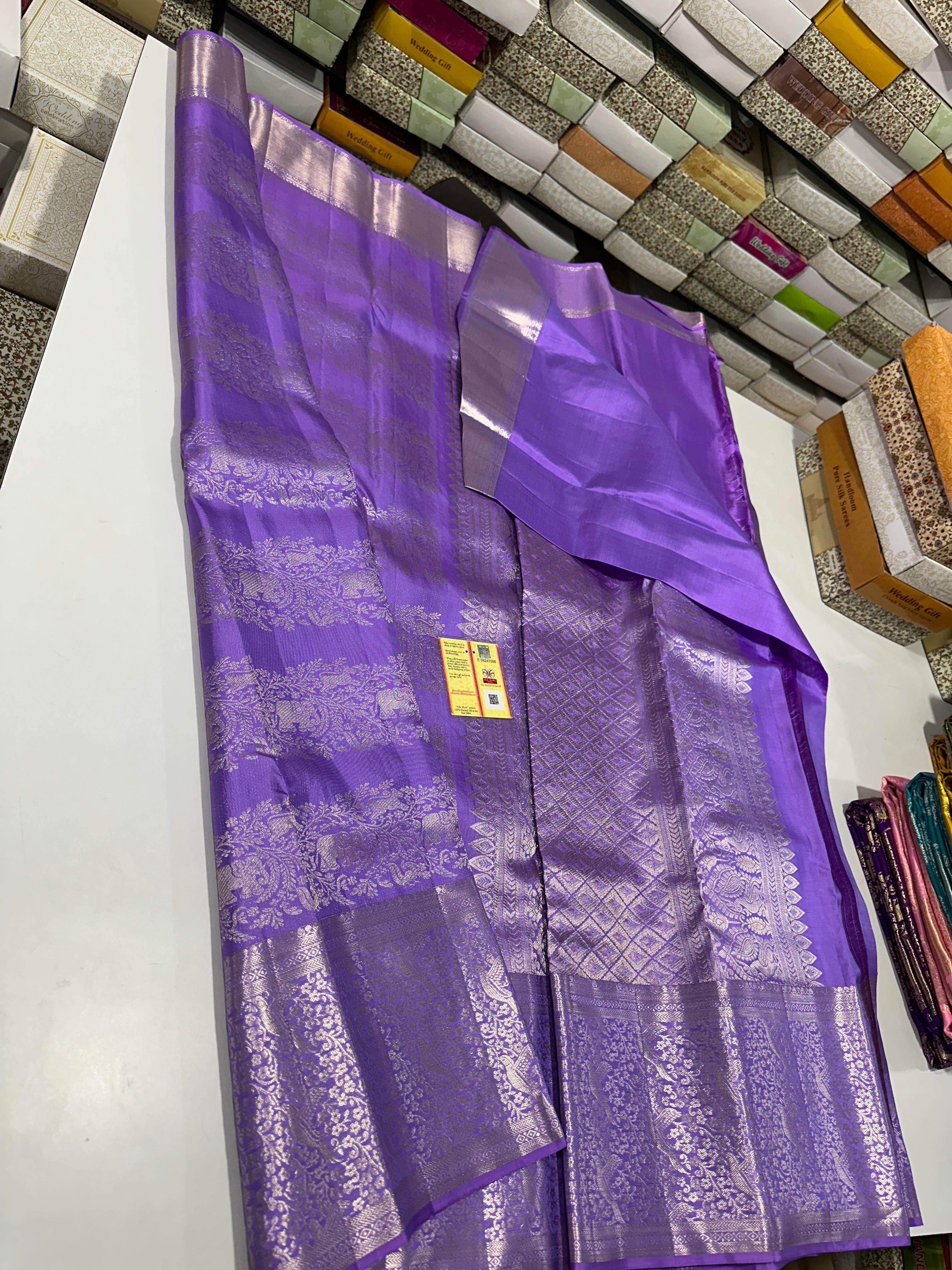 Classic Lavender Brocade Bridal Elegance Kanchipuram Handloom Silk Saree SS23711