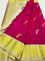 Load image into Gallery viewer, Classic Dark Pink &amp; Oatmeal Beige 2gm Zari Kanchipuram Handloom Silk Saree SS25836
