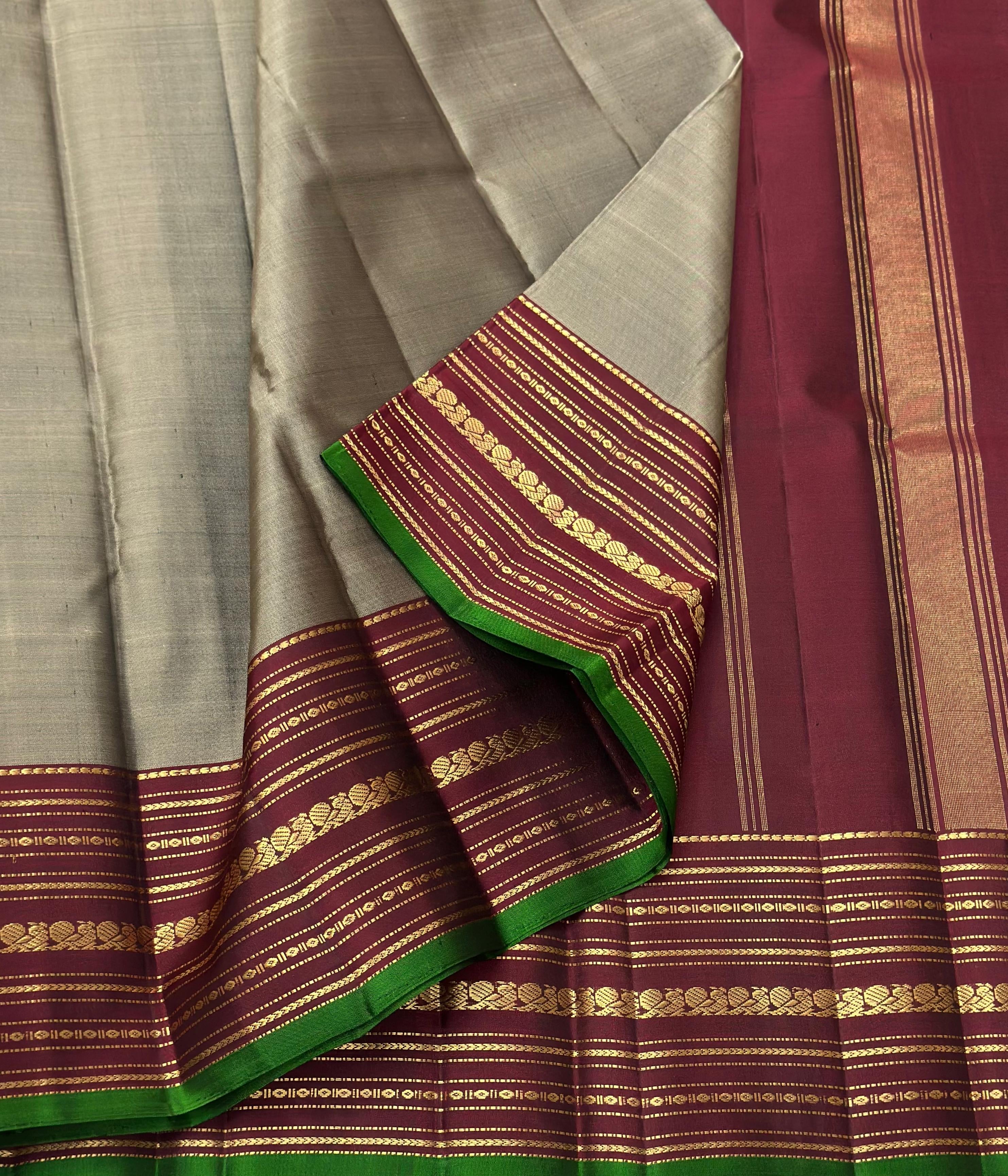 Classic Champagne & Barn Red 1gm Zari Elegance Kanchipuram Handloom Silk Saree SS24138