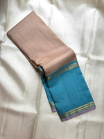 Load image into Gallery viewer, Classic Sand Beige &amp; Teal Blue 2gm Zari Korvai Checks Elegance Kanchipuram Handloom Silk Saree SS27812
