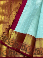 Load image into Gallery viewer, Classic Sky Blue &amp; Barn Red 2gm Zari Meena Border Kanchipuram Handloom Silk Saree SS25592
