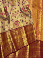 Load image into Gallery viewer, Classic Golden Beige &amp; Barn Red 2gm Zari Tissue Brocade Bridal Elegance Kanchipuram Handloom Silk Saree SS27089
