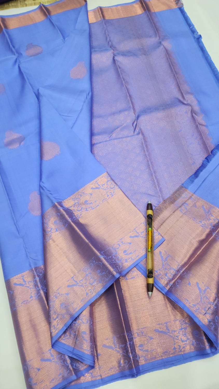 Classic Cornflower Blue Kanchipuram Handloom Silk Saree SS26522
