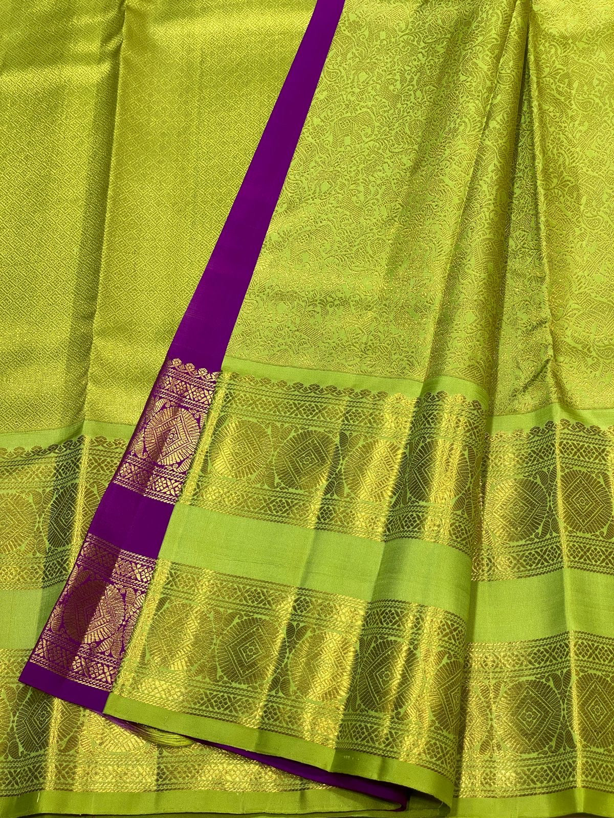 Pastel Green & Vadamalli 3gm Zari Meenakari Brocade Bridal Elegance Kanchipuram Handloom Silk Saree SS24704