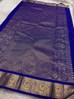 Load image into Gallery viewer, Classic Royal Blue Elegance Kanchipuram Handloom Silk Saree SS27238
