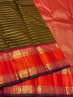 Load image into Gallery viewer, Classic Cocoa Brown &amp; Orange Pink 3gm Zari Vaira Oosi Beldari Design Elegance Kanchipuram Handloom Silk Saree SS24445
