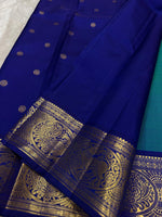 Load image into Gallery viewer, Classic Peacock Blue &amp; Imperial Blue Elegance Kanchipuram Handloom Silk Saree SS27211
