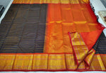Load image into Gallery viewer, Classic Shadow Black &amp; Orange Elegance Kanchipuram Handloom Silk Saree SS27983
