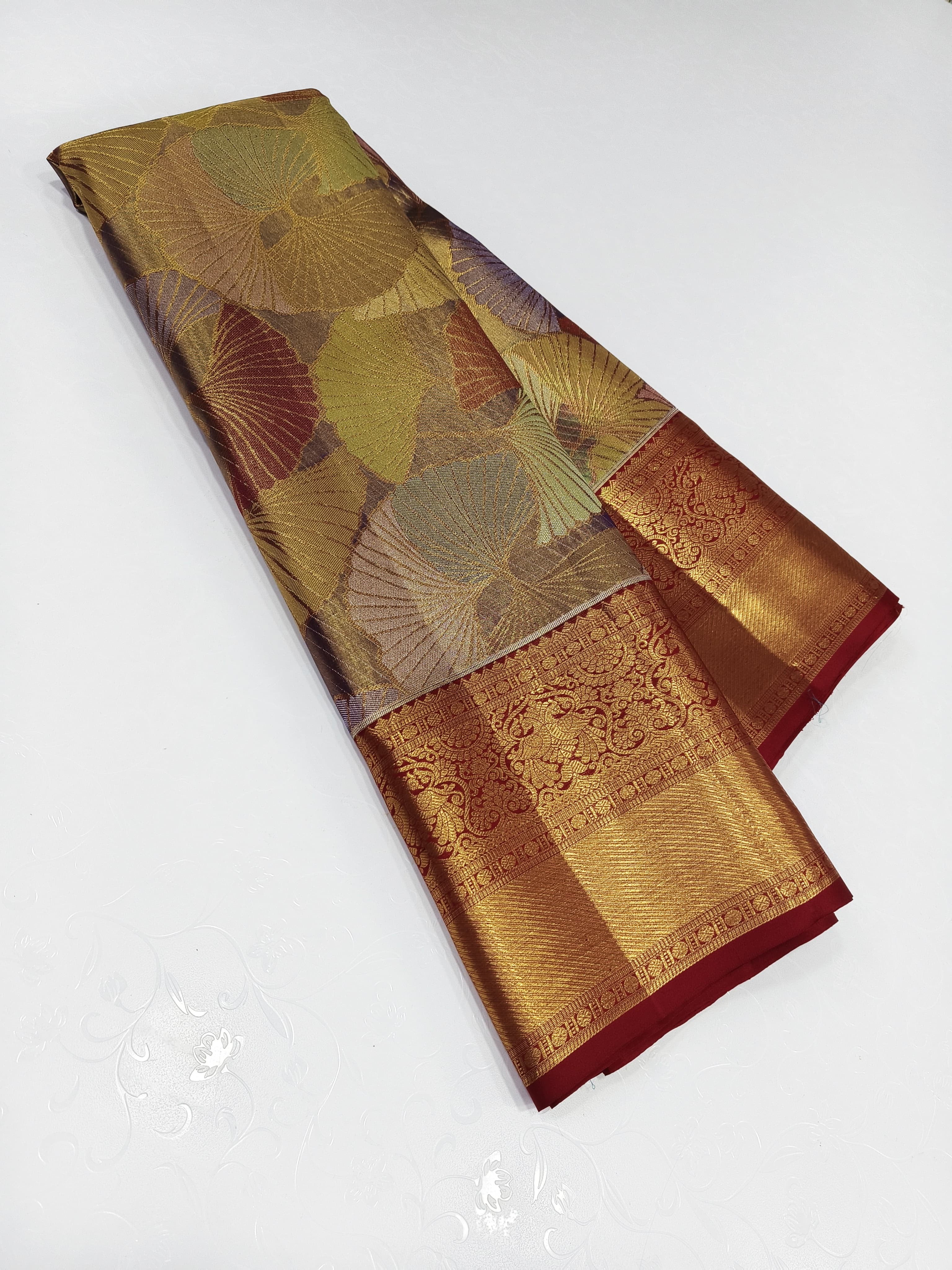 Shimmer Gold & Chilli Red Antique 2gm Zari Bridal Elegance Kanchipuram Handloom Silk Saree SS24627