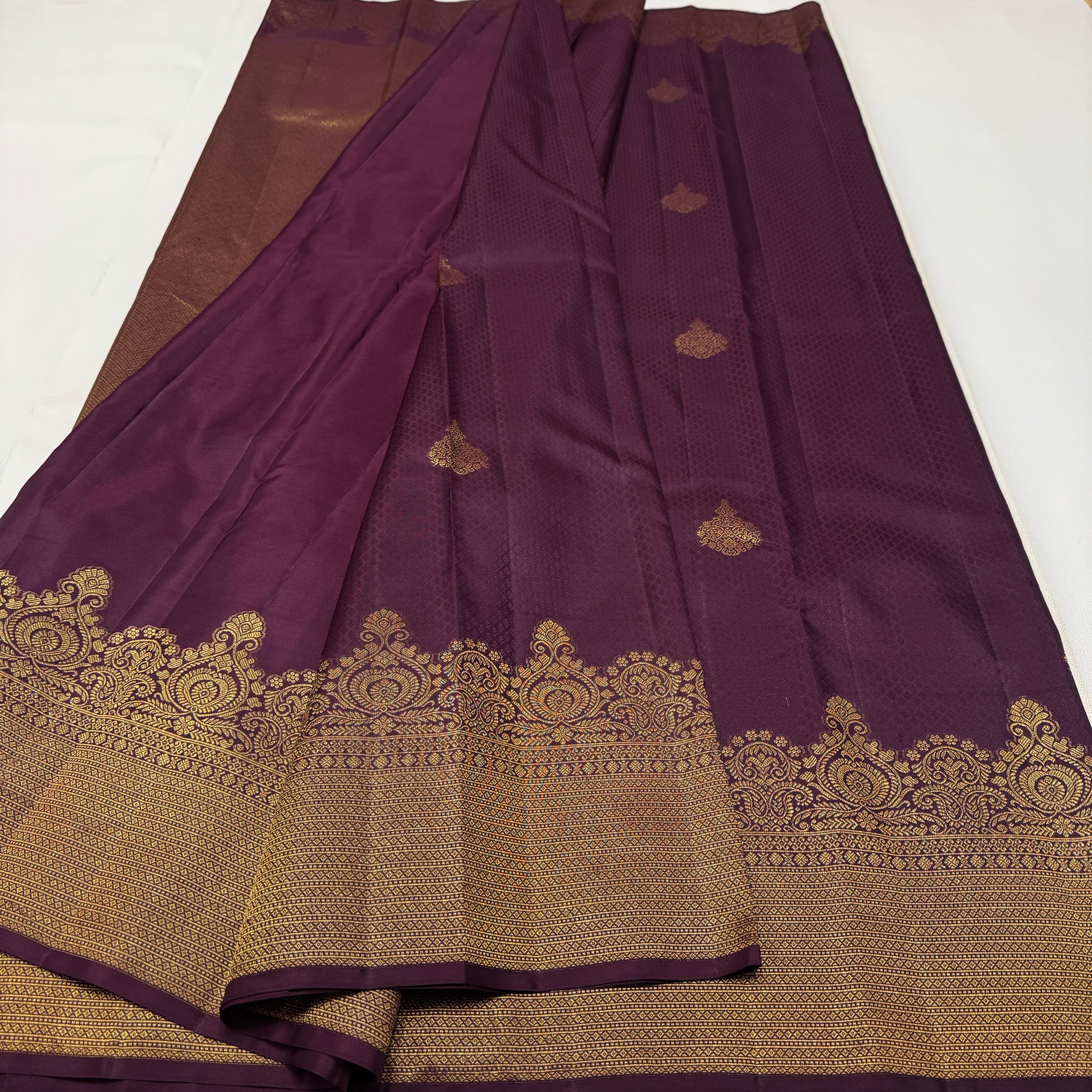 Classic Plum 2gm Zari Temple Bridal Elegance Kanchipuram Handloom Silk Saree SS26584