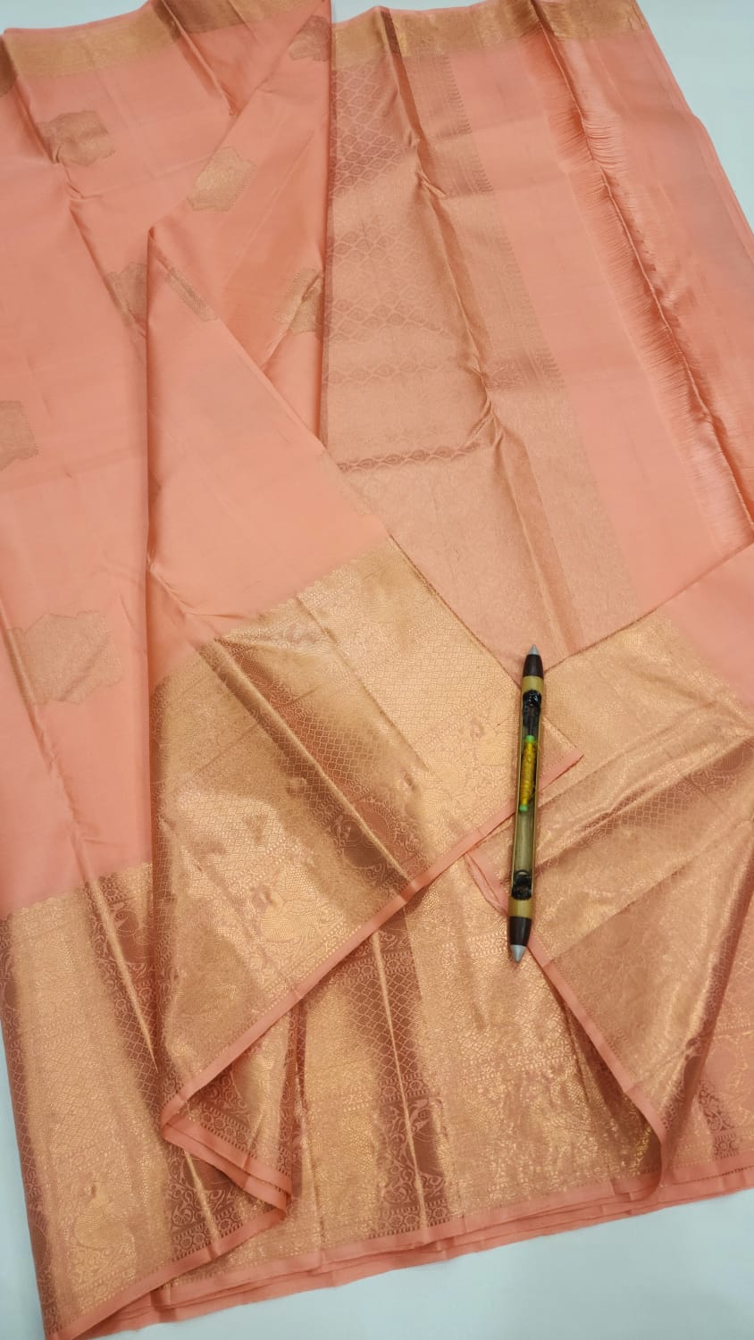 Classic Pastel Peach Kanchipuram Handloom Silk Saree SS26523