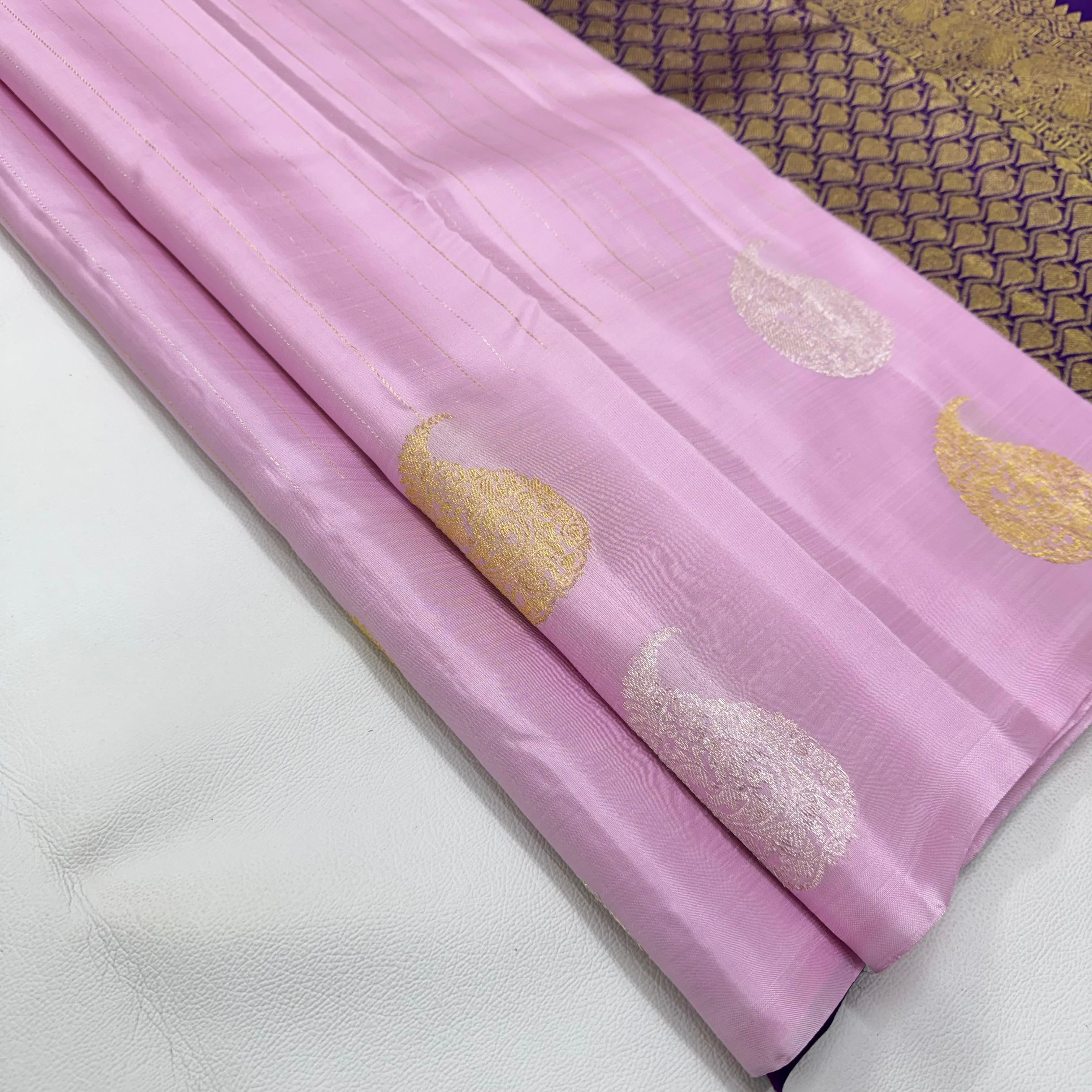 Classic Lilac & Purple 1gm Zari Elegance Kanchipuram Handloom Silk Saree SS24769