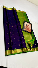 Load image into Gallery viewer, Classic Royal Blue &amp; Light Green Elegance Kanchipuram Handloom Silk Saree SS27122
