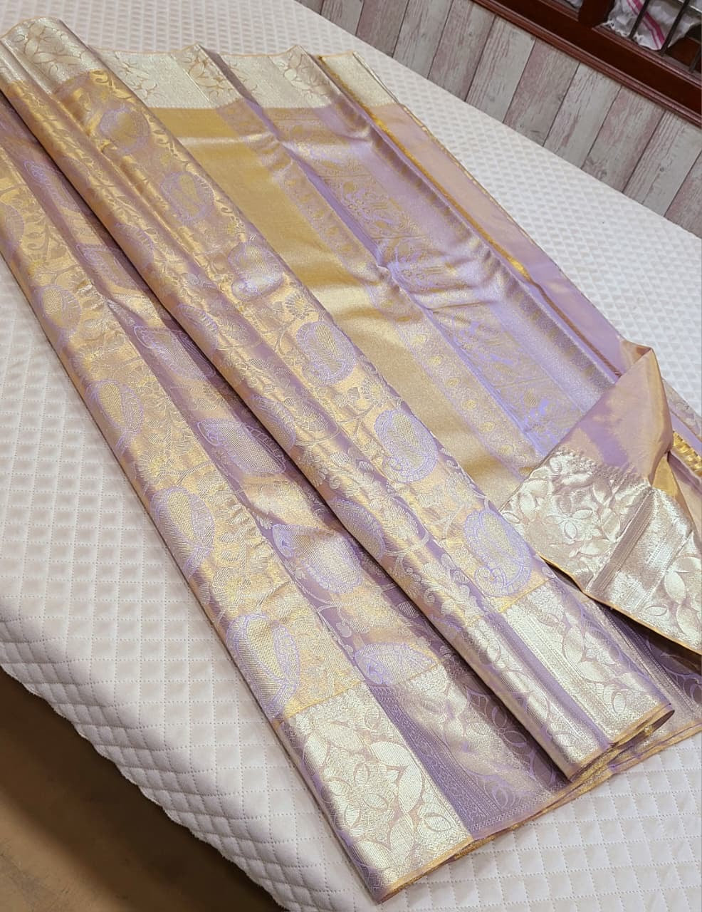 Classic Pastel Lavender 2gm Zari Bridal Tissue Elegance Kanchipuram Handloom Silk Saree SS26613