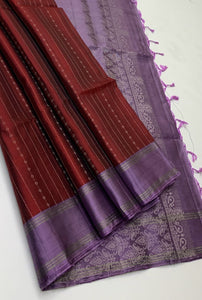 Classic Brown & Lavender Elegance Handloom Soft Silk Saree SS24574