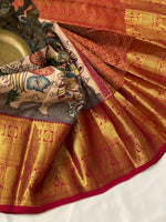 Load image into Gallery viewer, Hand Drawn Pen Kalamkari 2 gm Zari Elegance Kanchipuram Handloom Silk Saree SS20559
