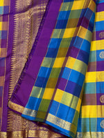 Load image into Gallery viewer, Classic Multicolor Check Violet Butta 1gm Zari Elegance Kanchipuram Handloom Silk Saree SS28330
