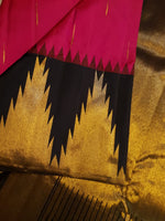 Load image into Gallery viewer, Classic Ruby Pink &amp; Charcoal Black Temple Border 2gm Zari Korvai Elegance Kanchipuram Handloom Silk Saree SS27409

