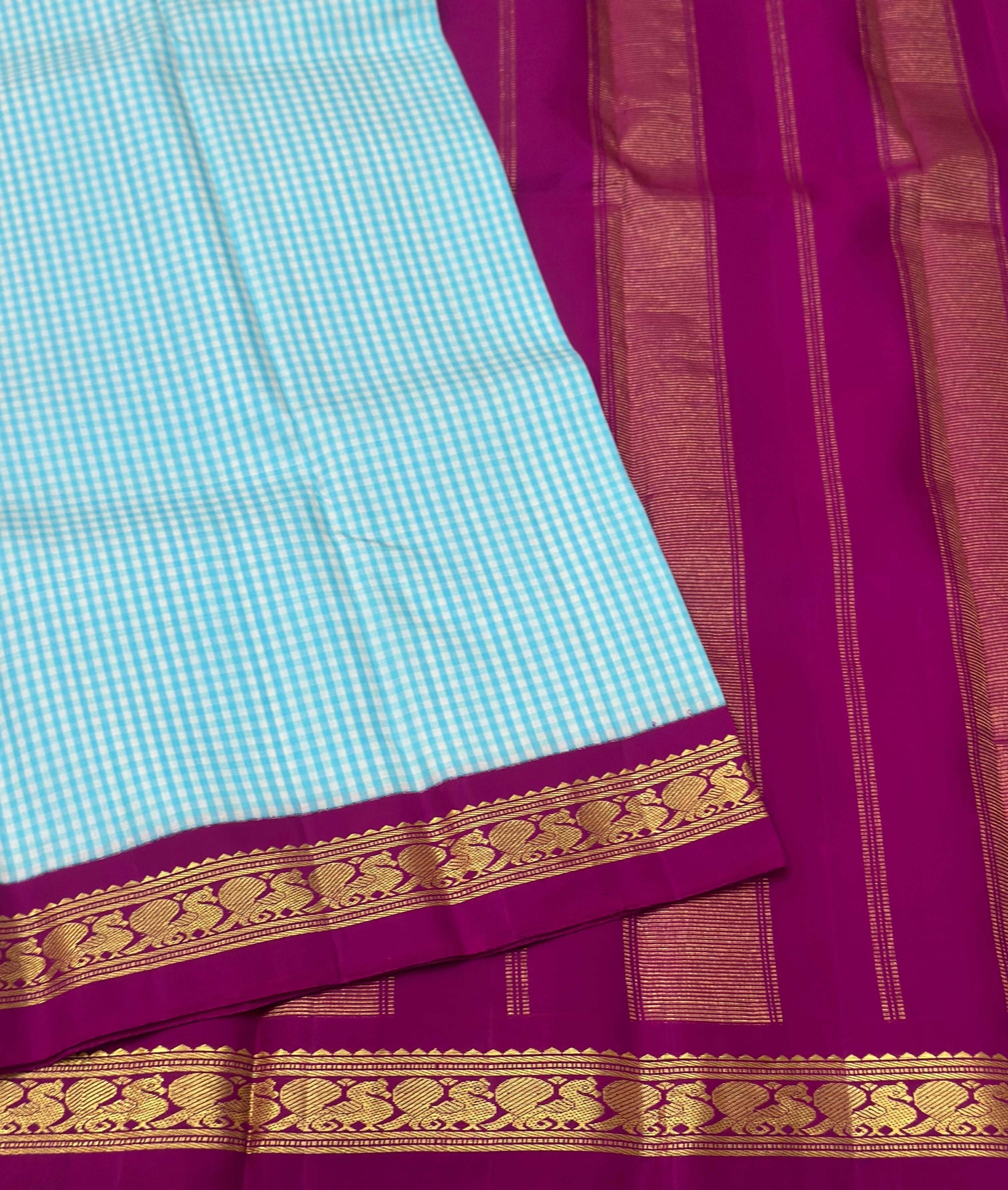 Classic Sky Blue & Plum 2gm Zari Elegance Kanchipuram Handloom Silk Saree SS24733