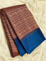 Load image into Gallery viewer, Classic Dark Plum &amp; Azure Blue 2gm Zari Elegance Kanchipuram Handloom Silk Saree SS24689
