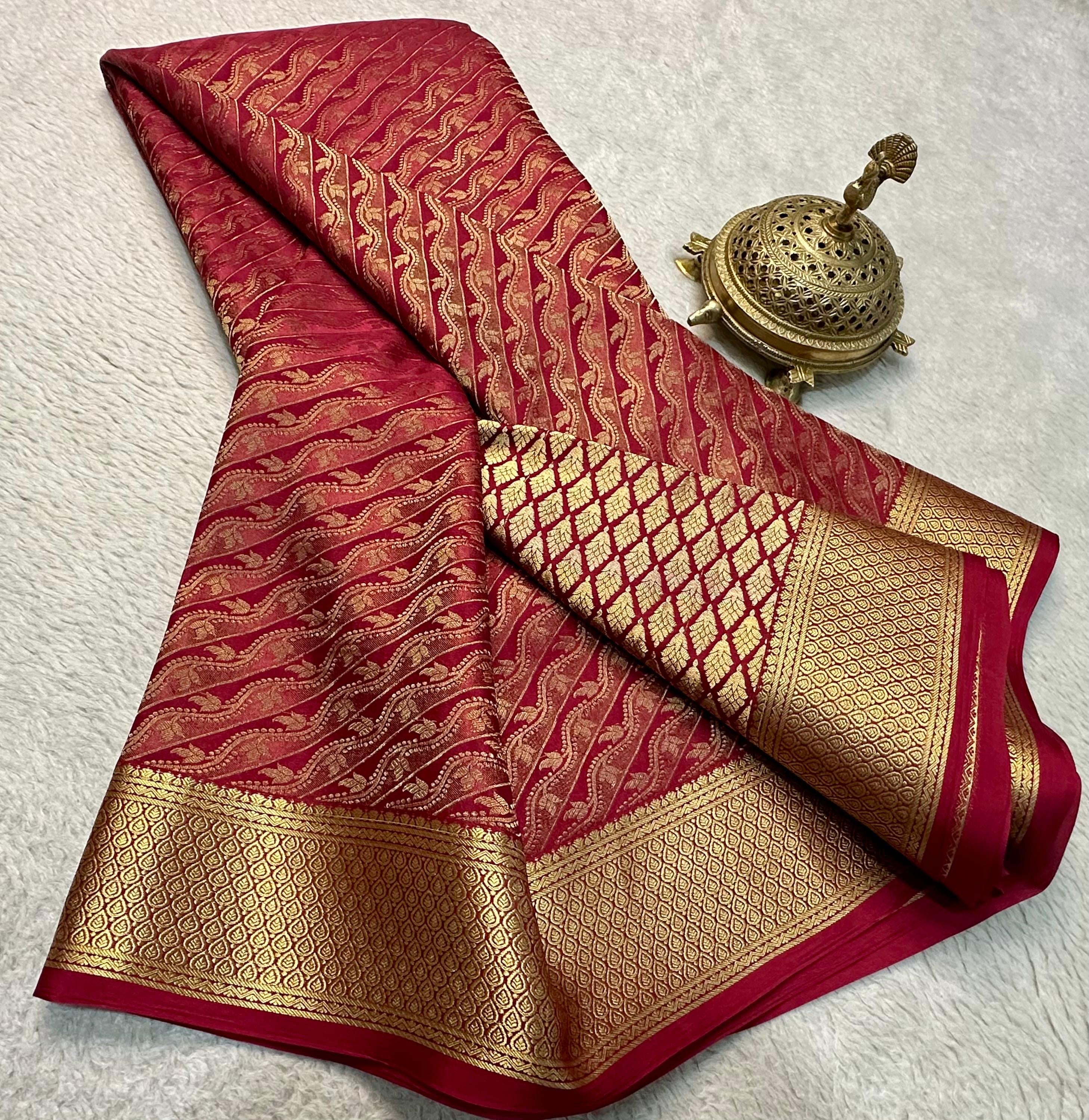 Classic Cherry Red Elegance Mysore Silk Saree SS24619