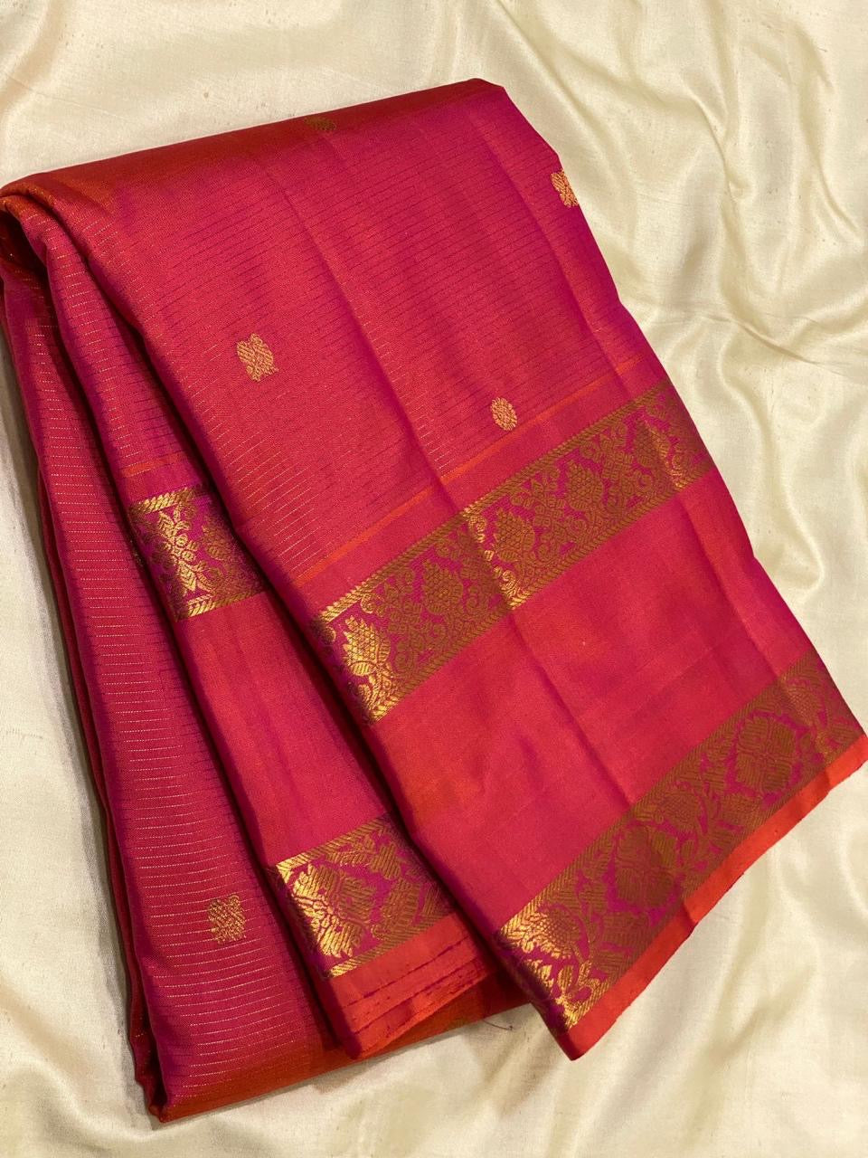 Classic Rose Pink 2gm Zari Vaira Oosi Kanchipuram Handloom Silk Saree SS26514