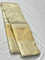 Load image into Gallery viewer, Rekha Inspired Classic Butter Cream &amp; Shimmer Gold 2gm Zari Kanchipuram Handloom Silk Saree SS25732
