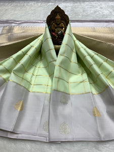 Classic Grey & Lime 2gm Zari Kanchipuram Handloom Silk Saree SS25930