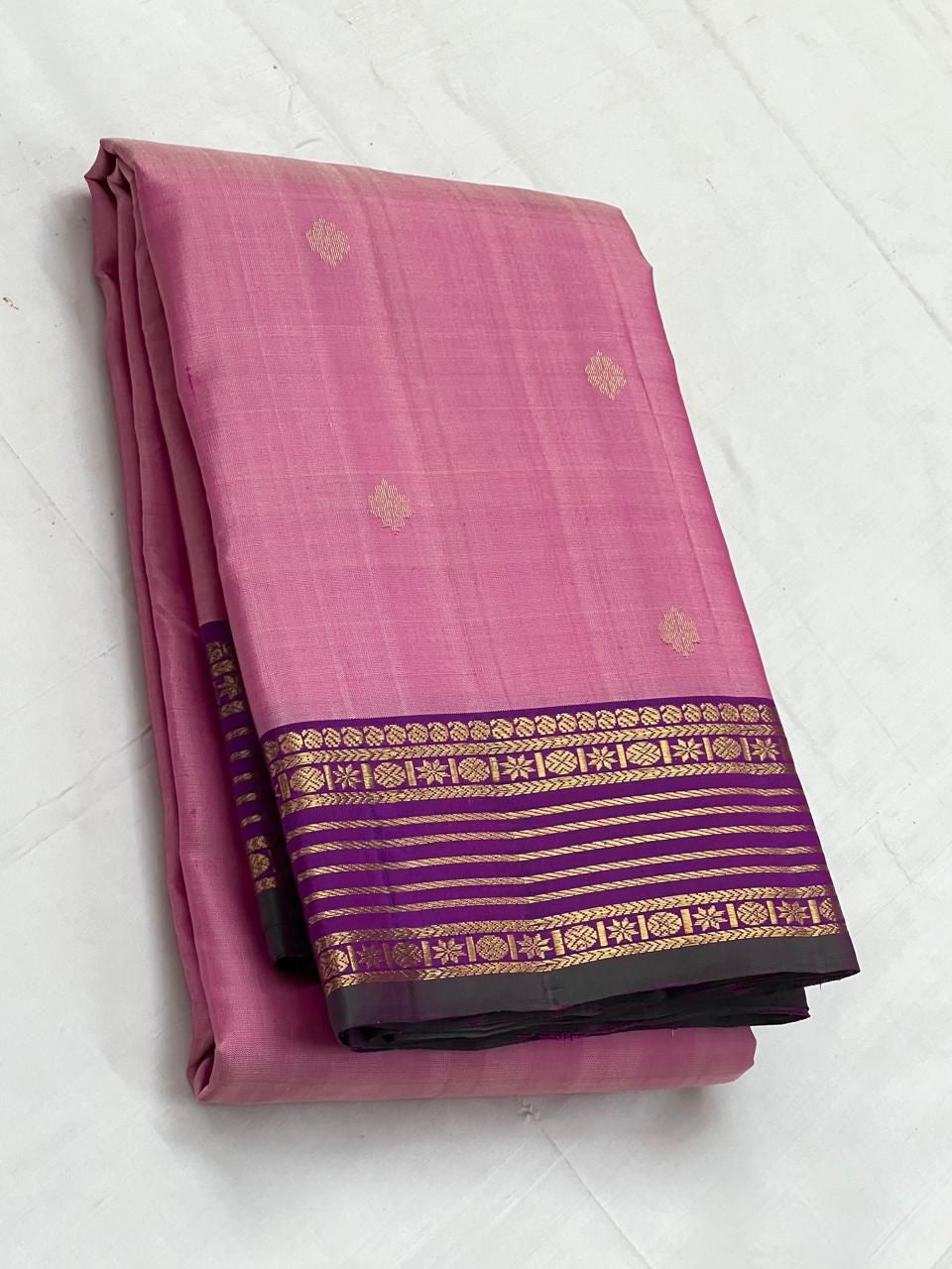 Pastel Pink & Onion Pink 2gm Zari Kanchipuram Handloom Silk Saree SS25576