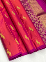 Load image into Gallery viewer, Classic Orange &amp; Orchid Pink 1gm Zari Elegance Kanchipuram Silk Saree SS23925
