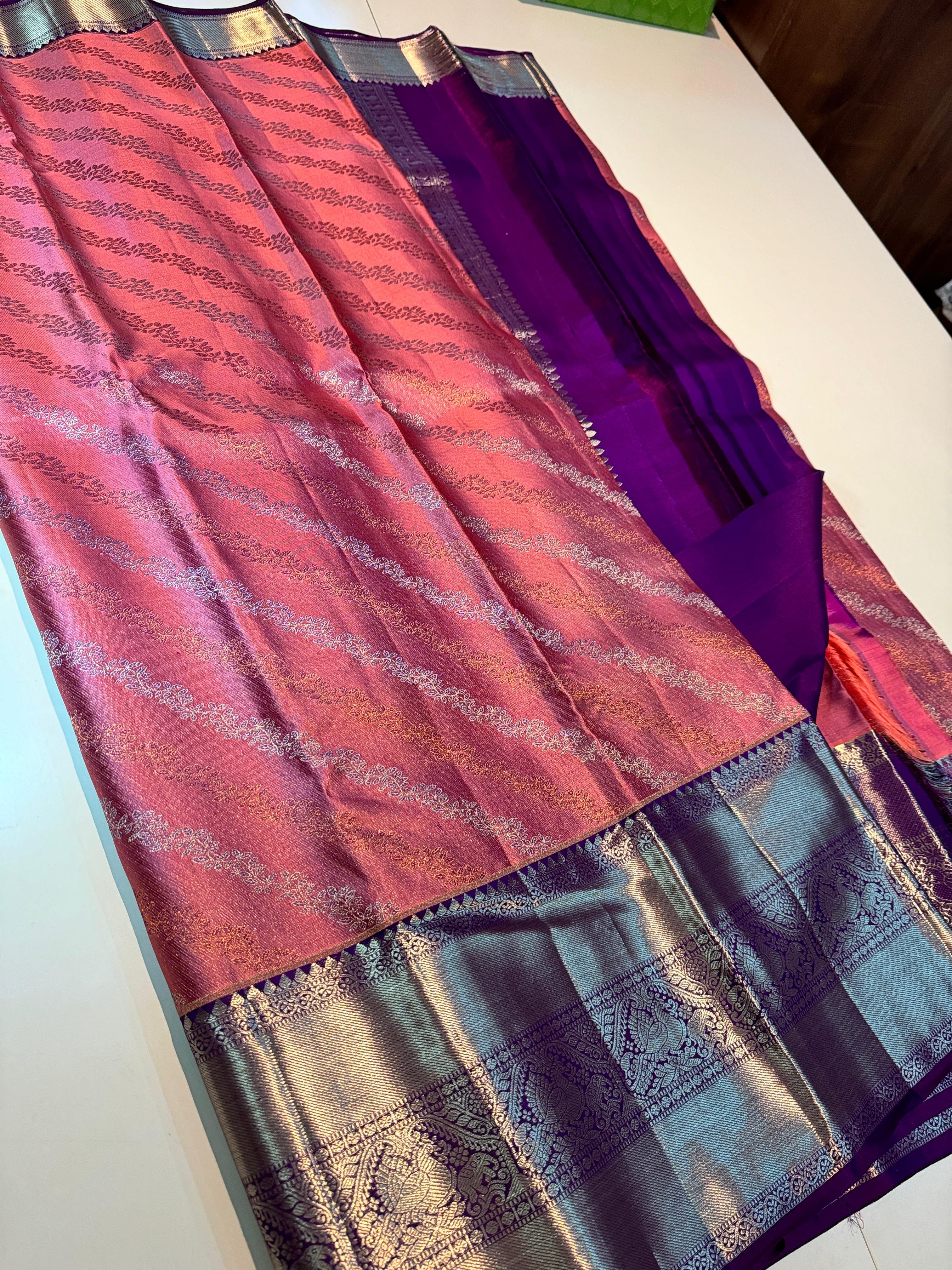 Classic Rose Pink & Purple 3D Bridal Elegance Kanchipuram Handloom Silk Saree SS23898