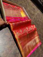 Load image into Gallery viewer, Classic Fiery Red Gold Bridal Elegance Tissue Kanchipuram Handloom Silk Saree SS27984
