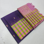 Load image into Gallery viewer, Classic Violet Indigo &amp; Light Green 2gm Zari Elegance Handloom Soft Silk Saree SS24136
