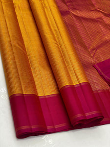 Classic Mango Yellow & Deep Pink 2gm Zari Elegance Kanchipuram Handloom Silk Saree SS25345